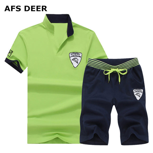 Two Piece Set Men Short Sleeve T Shirt